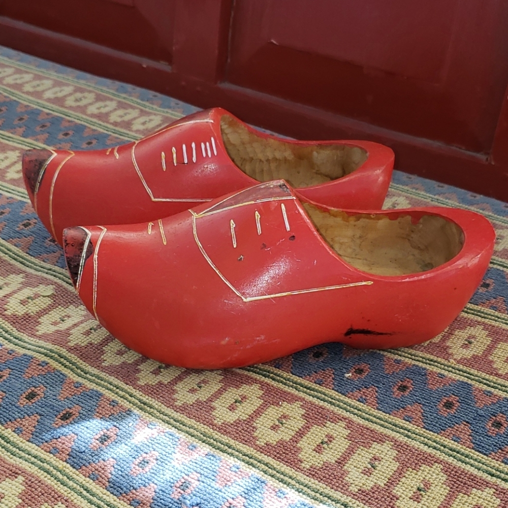 Vintage Red Dutch Wooden Clogs Handmade Shoes Wood Shoes Dutch Decor Fairy